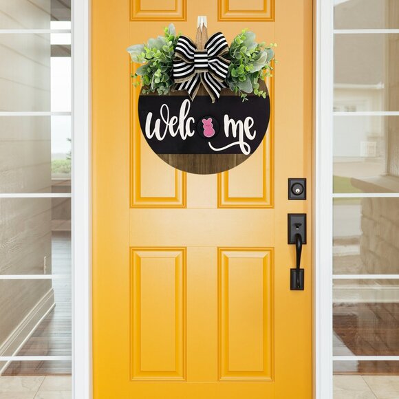 12 Interchangeable Wood Front Door Welcome Sign Wreath with Seasonal Designs 12" - Picture 6 of 10